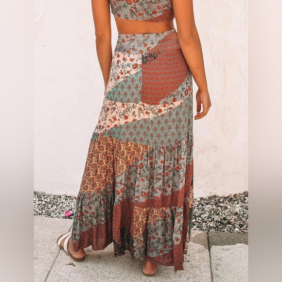 NWOT Happy Sailed Medium Floral Print Boho Maxi Skirt - Picture 2 of 10